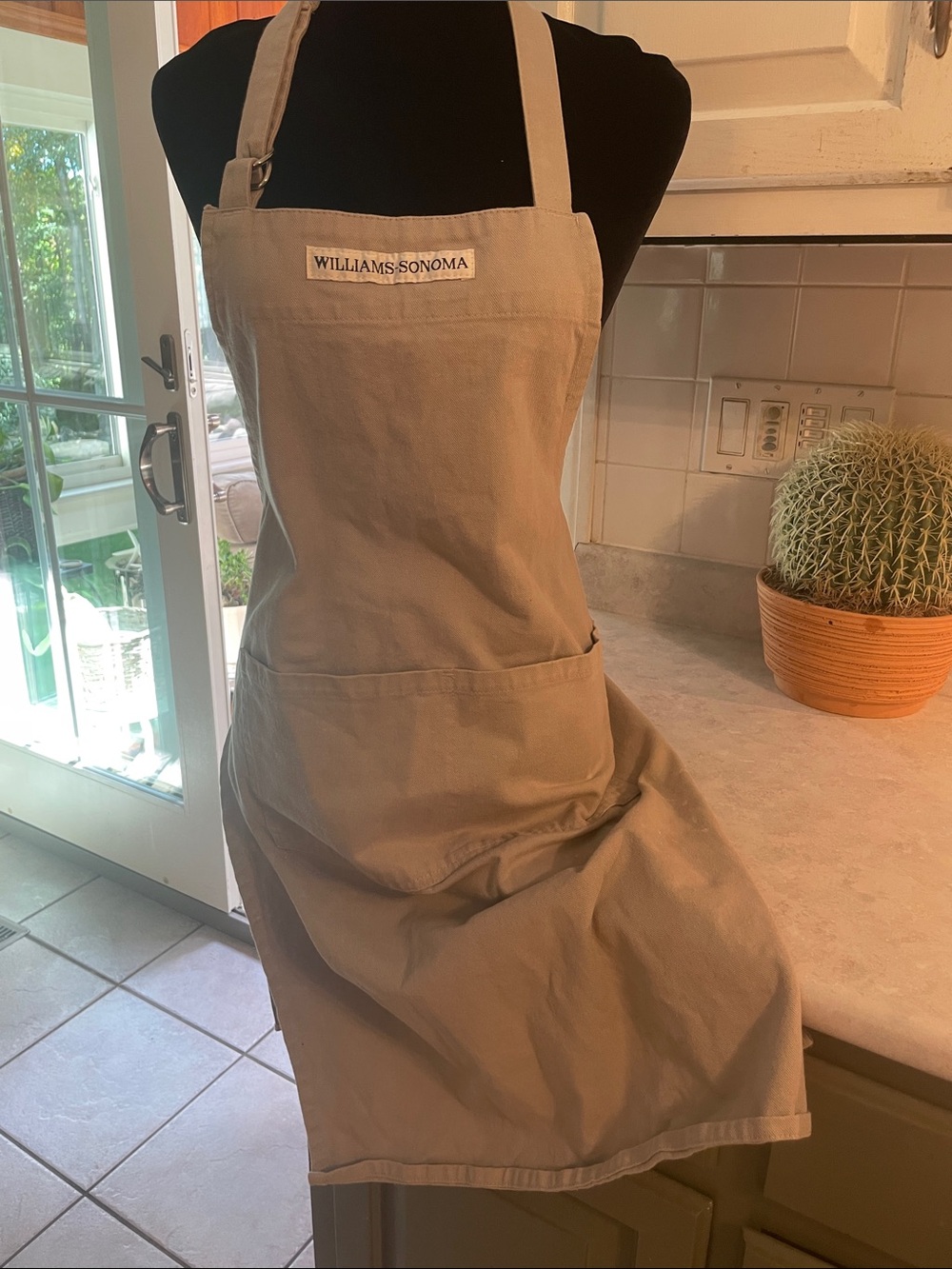 Williams Sonoma Gray Cotton Kitchen Apron with Front Pocket